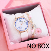 Load image into Gallery viewer, Gaiety Brand 2pcs Set Bracelet Watch Women Cartoon Bear Pattern Girls Pink Leather Ladies