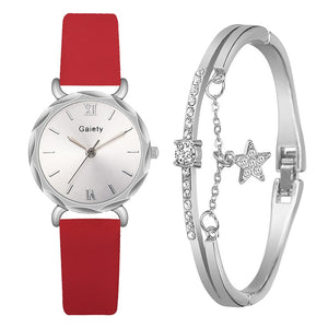 Gaiety Brand Women Watches Fashion Ladies Quartz Watch Bracelet Pink Dial Simple Sliver Leather