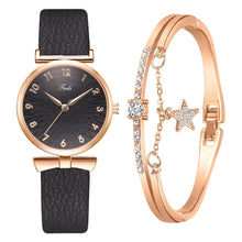 Load image into Gallery viewer, 2pcs Set Women Watches Bracelet Set Flowers Ladies Bracelet Watch Casual Leather Quartz Wristwatch Clock