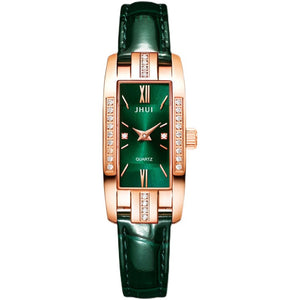 Luxury Watches Women Roma Square Rose Gold Wrist Watches Green Leather