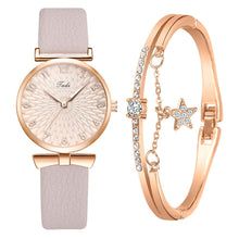 Load image into Gallery viewer, 2pcs Set Women Watches Bracelet Set Flowers Ladies Bracelet Watch Casual Leather Quartz Wristwatch Clock