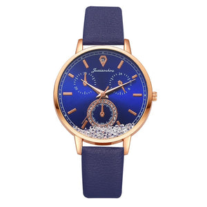 Watch For Women Fashion Quartz Watch Elegant Leather Strap Movable Diamond Ladies