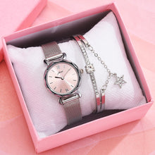 Load image into Gallery viewer, Elegant 2pcs Set Women Watch Bracelet Set Rhinestone Sliver Ladies Watches Luxury