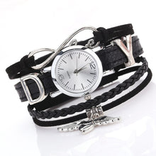 Load image into Gallery viewer, Fashion Watch For Women Luxury Silver Heart Pendant Leather Belt Quartz Clock Black Ladies