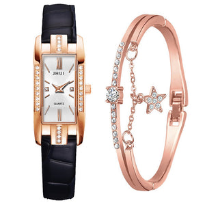 Luxury Watches Women Roma Square Rose Gold Wrist Watches Green Leather