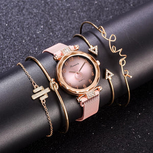 5pc/set Luxury Brand Women Watches Gradient Magnet Watch Fashion Casual Female Wristwatch