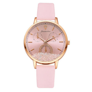 Watch For Women Fashion Quartz Watch Elegant Leather Strap Movable Diamond Ladies