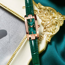 Load image into Gallery viewer, Luxury Watches Women Roma Square Rose Gold Wrist Watches Green Leather