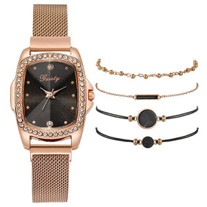 Gaiety Brand Fashion Watch For Women Diamond Magnet Buckle Square Watch Rose Gold 