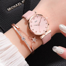 Load image into Gallery viewer, 2pcs Set Women Watches Bracelet Set Flowers Ladies Bracelet Watch Casual Leather Quartz Wristwatch Clock