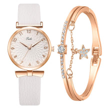 Load image into Gallery viewer, 2pcs Set Women Watches Bracelet Set Flowers Ladies Bracelet Watch Casual Leather Quartz Wristwatch Clock