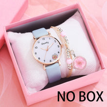 Load image into Gallery viewer, Gaiety Brand 2pcs Set Bracelet Watch Women Cartoon Bear Pattern Girls Pink Leather Ladies