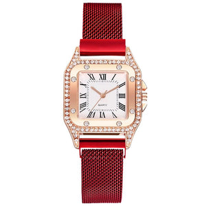 New Watches Women Square Rose Gold Wrist Watches Magnetic Fashion Brand Watches