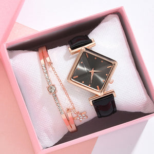Luxury Creative Simple Dress Leather Watches Female Black Clock Ladies Bracelet Watch
