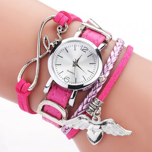 Fashion Watch For Women Luxury Silver Heart Pendant Leather Belt Quartz Clock Black Ladies