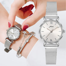 Load image into Gallery viewer, Elegant 2pcs Set Women Watch Bracelet Set Rhinestone Sliver Ladies Watches Luxury