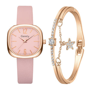 Gaiety Brand Square Women Watches Fashion Ladies Quartz Watch Bracelet Set Leather