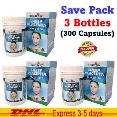 300 Caps Healthway Sheep Placenta Max 50000mg Nourish Aura Radiant Skin No Sugar