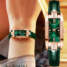 Load image into Gallery viewer, Luxury Watches Women Roma Square Rose Gold Wrist Watches Green Leather