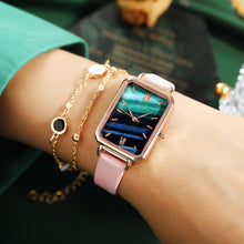 Load image into Gallery viewer, Watch Women Luxury Rectangle Dial Dress Bracelet Watches Set Ladies Leather