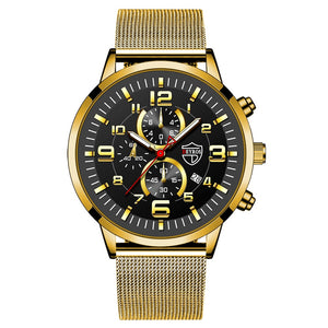 Gold Watches Men Luxury Stainless Steel Mesh Belt Quartz Wristwatch Male