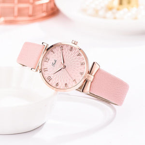 2pcs Set Women Watches Bracelet Set Flowers Ladies Bracelet Watch Casual Leather Quartz Wristwatch Clock