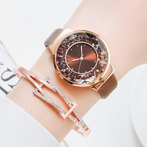 Simple Watch Women Luxury Ladies Quartz Leather Strap Movable Rhinestones Watch Female Wristwatches Brown