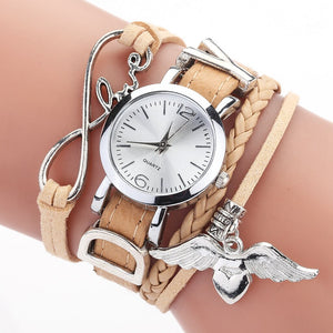 Fashion Watch For Women Luxury Silver Heart Pendant Leather Belt Quartz Clock Black Ladies