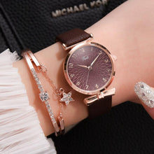 Load image into Gallery viewer, 2pcs Set Women Watches Bracelet Set Flowers Ladies Bracelet Watch Casual Leather Quartz Wristwatch Clock