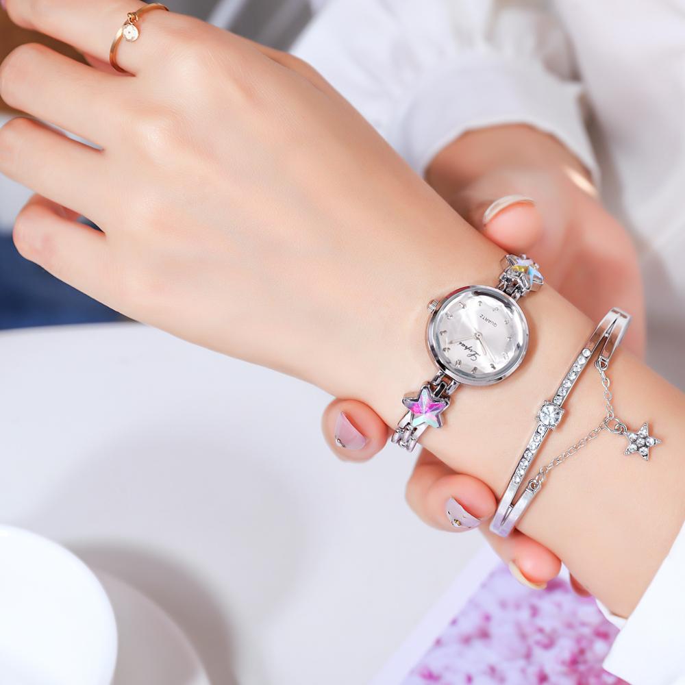 Bracelet Watches Set For Women Fashion Rhinestone Star Bracelet Watch Ladies Dress Watches New Zegarek Damski