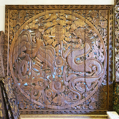 New Large 240cm Dragon Phoenix Wood Hand Carved Panel Plaque Relief Wall Home Decor
