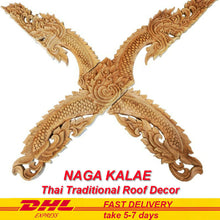 Load image into Gallery viewer, NAGA Kalae Thai Lanna Traditional Architect Teak Wood Roof Decor Vintage Carved