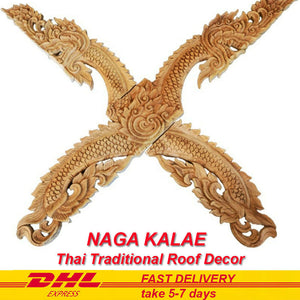 NAGA Kalae Thai Lanna Traditional Architect Teak Wood Roof Decor Vintage Carved