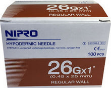 Load image into Gallery viewer, Nipro Hypodermic Needle 26G x 1&quot; (0.45 X 25 mm) Thin Wall Sterile Science Lab