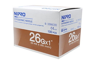 Nipro Hypodermic Needle 26G x 1" (0.45 X 25 mm) Thin Wall Sterile Science Lab
