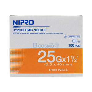 Nipro Hypodermic Needle 25g.x 1"1/2 (0.5 x 40mm.) Thin Wall Box 100 pcs New