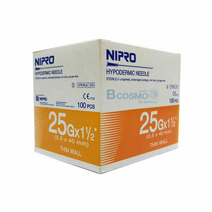 Nipro Hypodermic Needle 25g.x 1"1/2 (0.5 x 40mm.) Thin Wall Box 100 pcs New