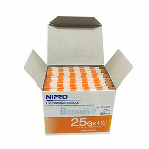 Nipro Hypodermic Needle 25g.x 1"1/2 (0.5 x 40mm.) Thin Wall Box 100 pcs New