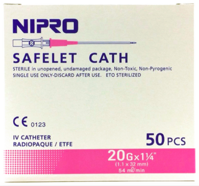 NIPRO Safelet Cath Syringe Sterile 20 g x 1.1/4