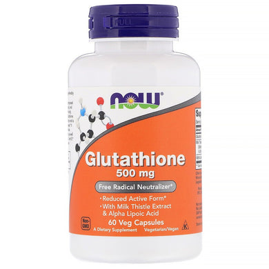 60 VEG CAPS NOW FOODS GLUTATHIONE 500MG WHITENING SKIN PILLS (MADE IN USA)