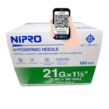 Load image into Gallery viewer, Nipro Hypodermic Needle 21G X 1.5 (0,8 x 25 mm.) Thin Wall Box 100 pcs New