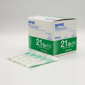 Nipro Hypodermic Needle 21G X 1.5 (0,8 x 25 mm.) Thin Wall Box 100 pcs New