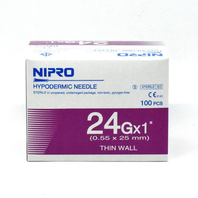 Nipro Hypodermic Needle 24g x1 Thin Wall 0.55 x 25 mm. Sterile Science lab New