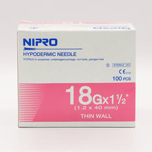 Load image into Gallery viewer, Nipro Hypodermic Needle 18G X 1.5&quot; (1.2 x 40 mm.) Wall Sterile Lab Science Thin