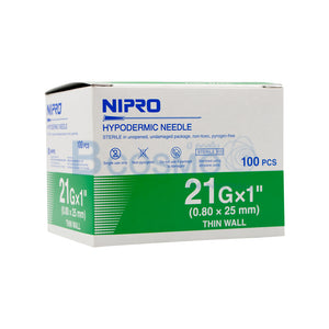 Nipro Hypodermic Needle 21G X 1" (0,8 x 25 mm.) Thin Wall Box 100pcs
