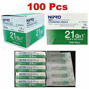 Nipro Hypodermic Needle 21G X 1" (0,8 x 25 mm.) Thin Wall Box 100pcs