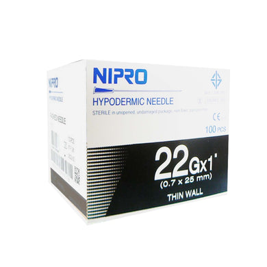 Nipro Hypodermic Needle 22g x1 Thin Wall 0.4 x12 mm Sterile Science lab