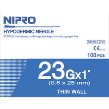 Load image into Gallery viewer, Nipro Hypodermic Needle Thin Wall Sterile 0.6 x 25 mm 100 x 23g 1&quot; New