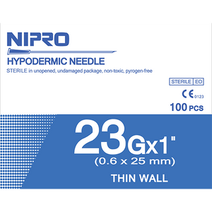 Nipro Hypodermic Needle Thin Wall Sterile 0.6 x 25 mm 100 x 23g 1" New