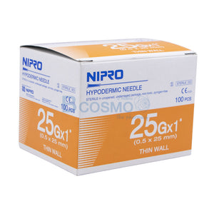 NIPRO Hypodermic 25g.x1 Needle Thin Wall Sterile 0.5 x 25 mm Science Lab 100 Pcs.